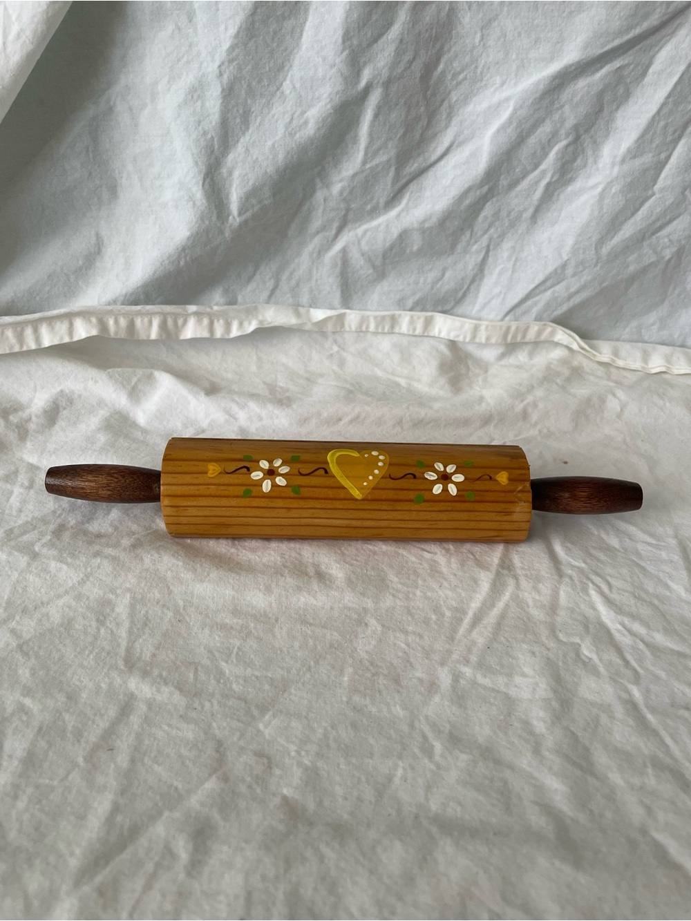 Hand-Painted Wooden Rolling Pin Recipe card holder with Heart & Floral Motif